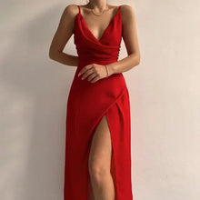 Load image into Gallery viewer, Spaghetti Strap Backless Wrap Midi Dress - red / M
