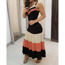 Load image into Gallery viewer, Spaghetti Strap Colorblock Ruched Ruffles Maxi Dress - Black