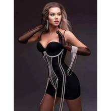 Load image into Gallery viewer, Spaghetti Strap Fringe Diamond Mini Bandage Dress