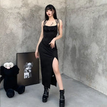 Load image into Gallery viewer, Spaghetti Strap High Waist Slit Goth Backless Dress