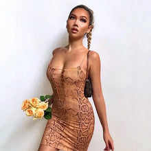 Load image into Gallery viewer, Spaghetti Strap Hollow Snakeskin Bodycon Cocktail Dress