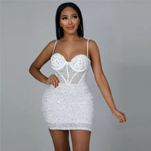 Load image into Gallery viewer, Sparkly Rhinestone Sequin Mini Dress - white / XL