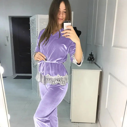Splicing Velvet Sleepwear Pajamas Set