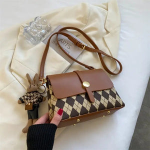 Square Crossbody Bag With Pendant Design Handbag - Auburn