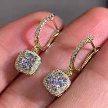 Load image into Gallery viewer, Square Shape Brilliant Dangle Earrings - Gold Color / white