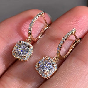 Square Shape Brilliant Dangle Earrings - Rose Gold Color