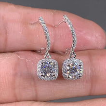 Load image into Gallery viewer, Square Shape Brilliant Dangle Earrings - Silver Plated