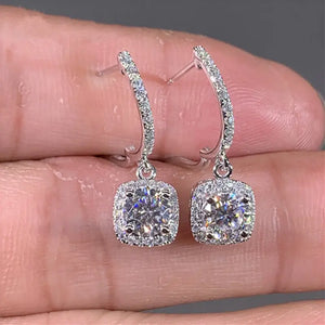 Square Shape Brilliant Dangle Earrings - Silver Plated