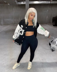 Stand Collar Single Breasted Fashion Baseball Jacket