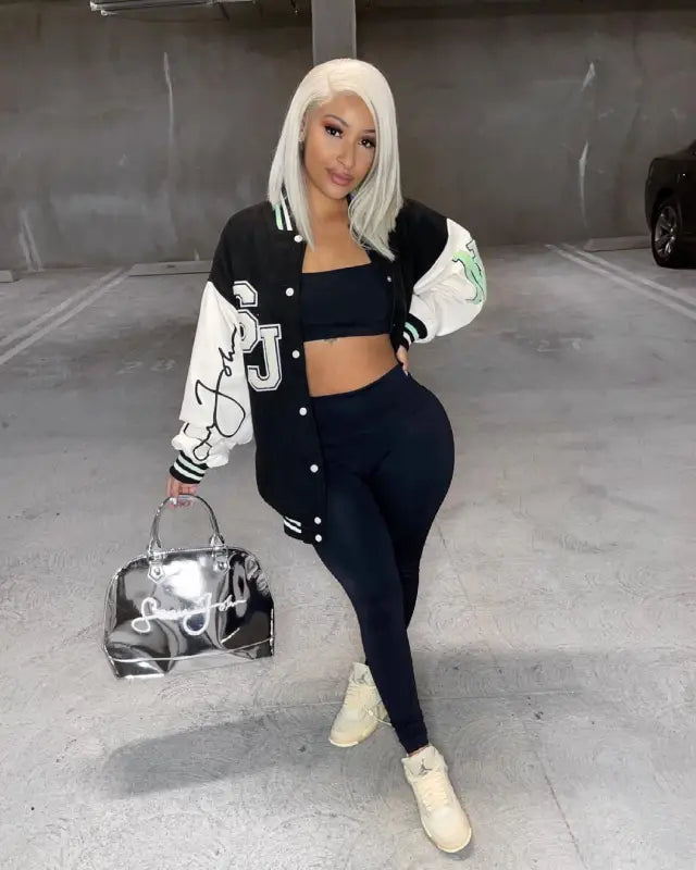 Stand Collar Single Breasted Fashion Baseball Jacket