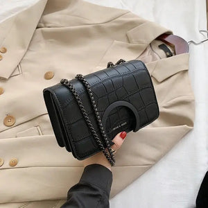 Stone Pattern PU Leather Hand Bag - black