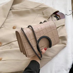Stone Pattern PU Leather Hand Bag - Khaki
