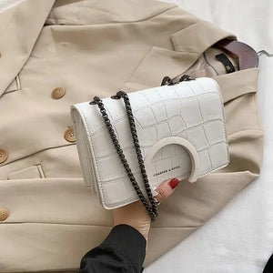 Stone Pattern PU Leather Hand Bag - white