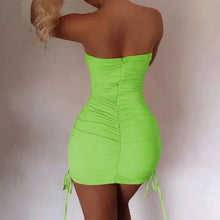 Load image into Gallery viewer, Strapless Drawstring Ruched Slinky Tube Dress - green / XL