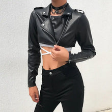 Load image into Gallery viewer, Street Motorcycle Faux Leather Crop Jacket