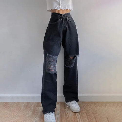 Streetwear Ripped Straight Loose Denim Baggy Jeans