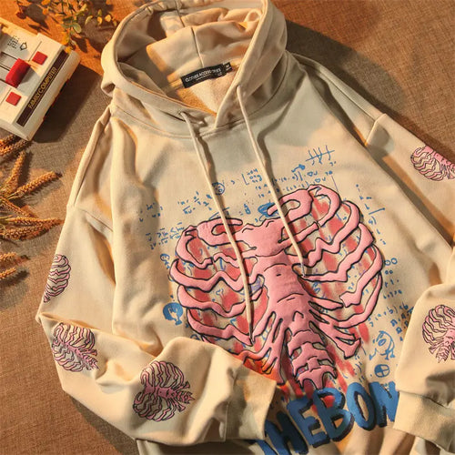 Streetwear Skull Print Grunge Gothic Oversized Hoodie