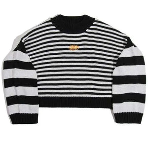 Striped Cotton Pullover Cute Y2k Sweater - One Size / black