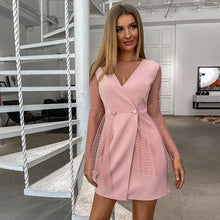 Load image into Gallery viewer, See Through Pink V-neck Mesh Long Sleeve Dress