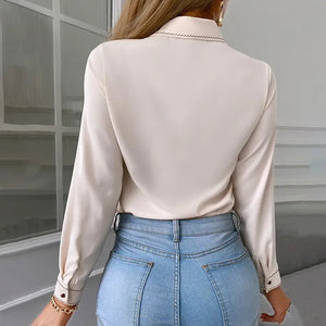 Tied Front Long Sleeve Casual Blouse