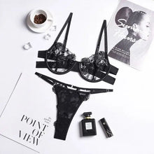 Load image into Gallery viewer, Transparent Floral Embroidery Bra &amp; Panty Lingerie Set -