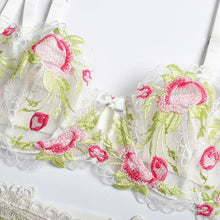 Load image into Gallery viewer, Transparent Push Up Bra Embroidery Floral 3 Piece Set
