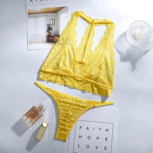 Load image into Gallery viewer, Transparent Wireless Bra &amp; Panty Lingerie Set - Yellow / S