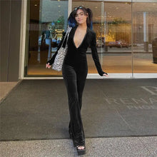 Load image into Gallery viewer, Velvet Hooded Zipper Jumpsuit