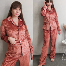 Load image into Gallery viewer, Velvet Long Sleeve Double Pockets Lounge Wear Set