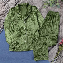 Load image into Gallery viewer, Velvet Long Sleeve Double Pockets Lounge Wear Set - Green /