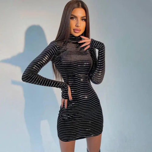 Velvet Sequins Glitter Mini Dress