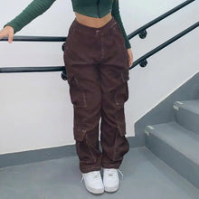 Load image into Gallery viewer, Vintage Brown High Waist Cargo Pants