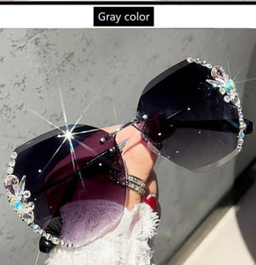 Vintage Rimless Rhinestone Sunglasses - Gray 350852 / Other