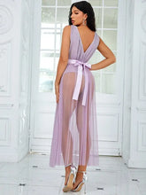 Load image into Gallery viewer, Violet Sleeveless Belt Backless Mesh Long Dress
