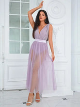 Load image into Gallery viewer, Violet Sleeveless Belt Backless Mesh Long Dress