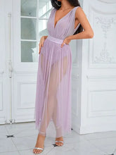 Load image into Gallery viewer, Violet Sleeveless Belt Backless Mesh Long Dress