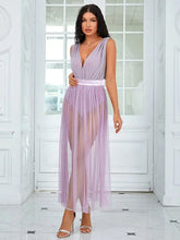Load image into Gallery viewer, Violet Sleeveless Belt Backless Mesh Long Dress