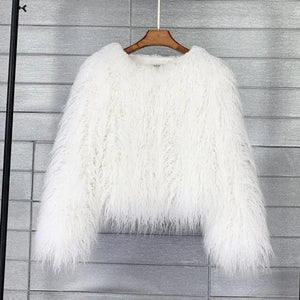 Warm Knitting Shaggy Cardigan Faux Fur Coat