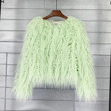 Load image into Gallery viewer, Warm Knitting Shaggy Cardigan Faux Fur Coat - Light Green /
