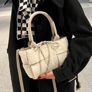 Weave High Capacity Plush Shoulder Crossbody Handbag