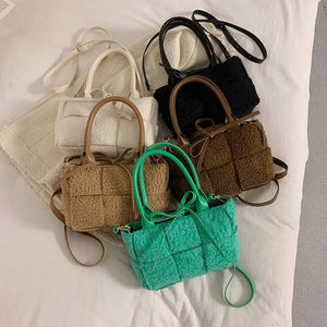 Weave High Capacity Plush Shoulder Crossbody Handbag