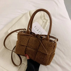 Weave High Capacity Plush Shoulder Crossbody Handbag