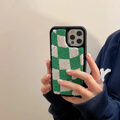 Winter Checkerboard Plush Soft Case For IPhone