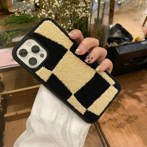 Winter Cute Plush Checkerboard Soft Silicon Case For IPhone