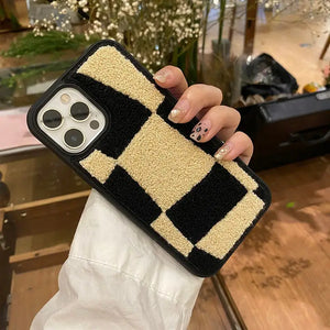 Winter Cute Plush Checkerboard Soft Silicon Case For IPhone