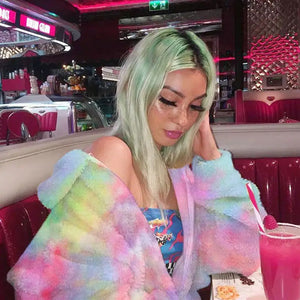 Winter Rainbow Plush Loose Coat