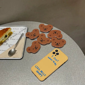 Yellow Blue Letter Bear Bracket Soft Phone Case For IPhone
