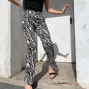 Zebra Animal Print High Waist Trousers Pants
