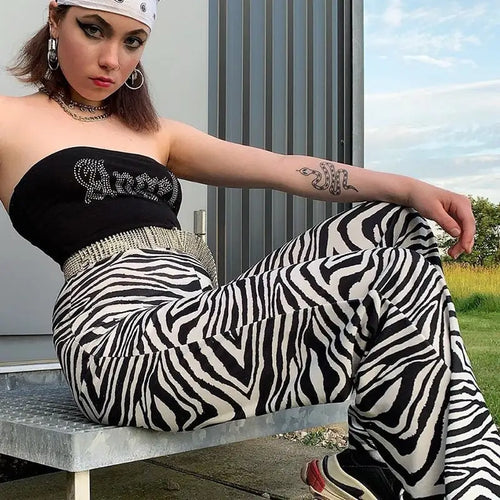Zebra Animal Print High Waist Trousers Pants