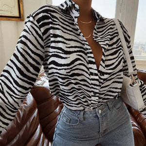 Zebra Print Long Sleeve Loose Shirt